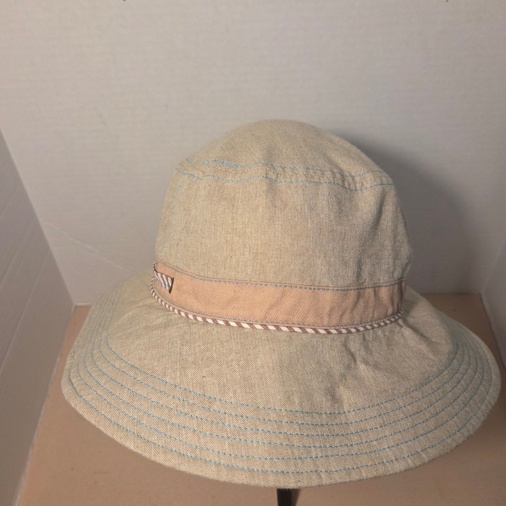 Pistil Silver Oak Women Tan Linen Cotton Sun Hat Wide Brim Adjustable Toggle